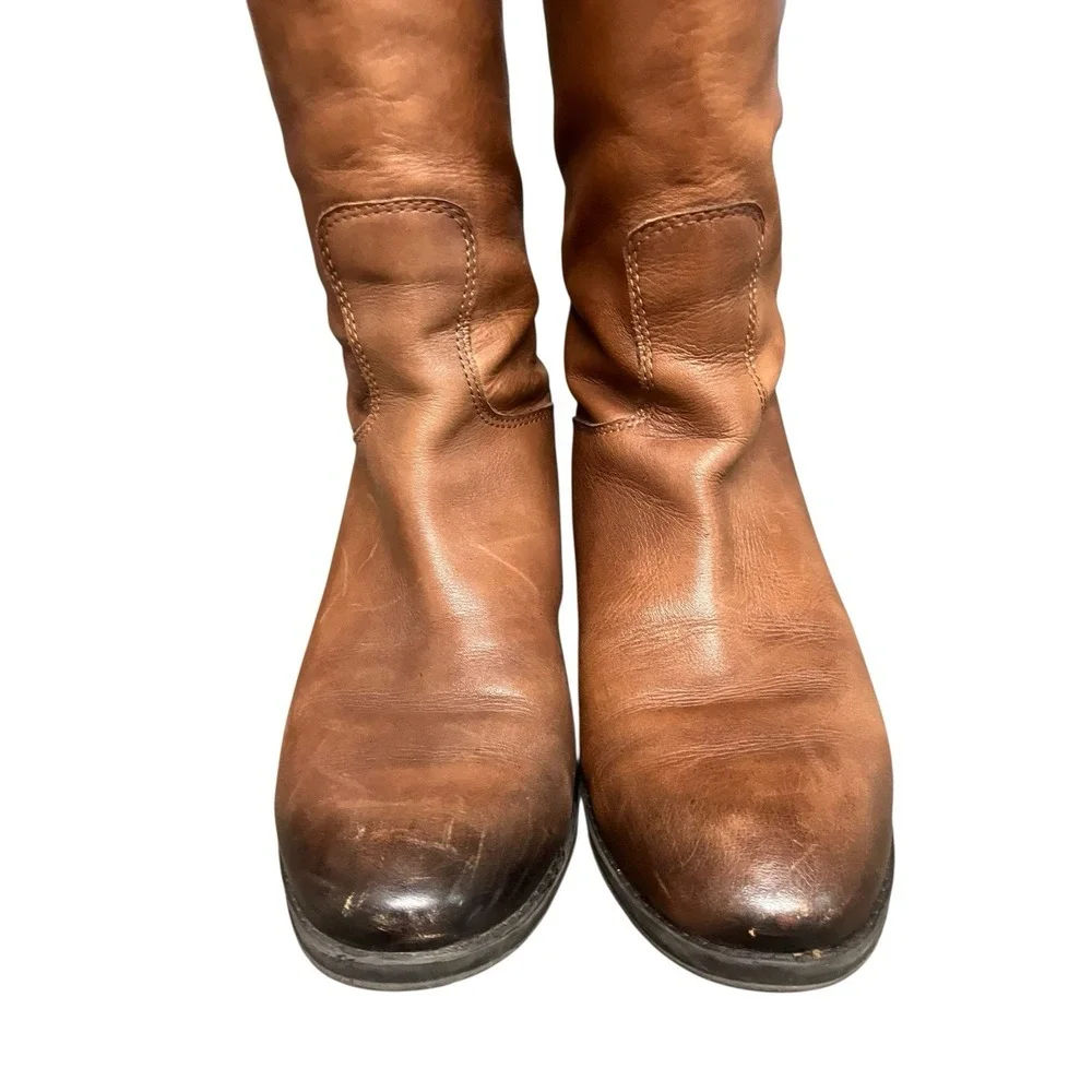SAM EDELMAN WOMEN'S BROWN LEATHER BACK ZIP KNEE HIGH PENNY RIDING BOOTS SIZE 6.5